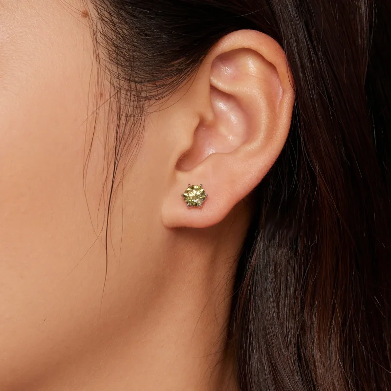 (image for) Pandora Style Emerald Moissanite Stud Earrings - MSE025-LGN - View 2
