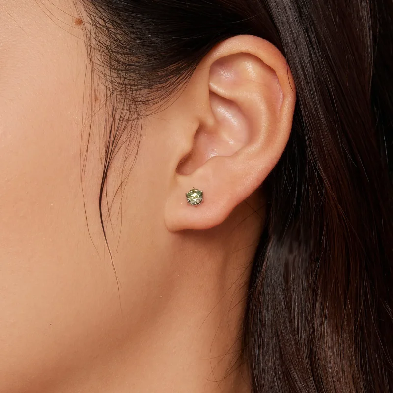 (image for) Pandora Style Emerald Moissanite Studs Earrings - MSE025-SGN - View 2