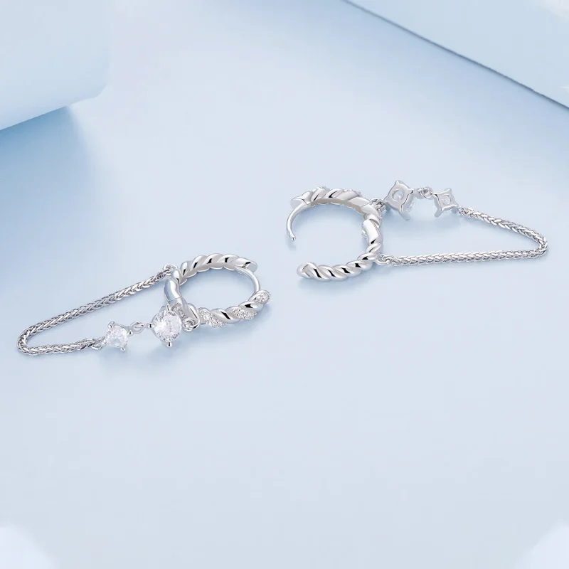 (image for) Pandora Style Exquisite Tassel Hoop Earrings - BSE822 - View 3