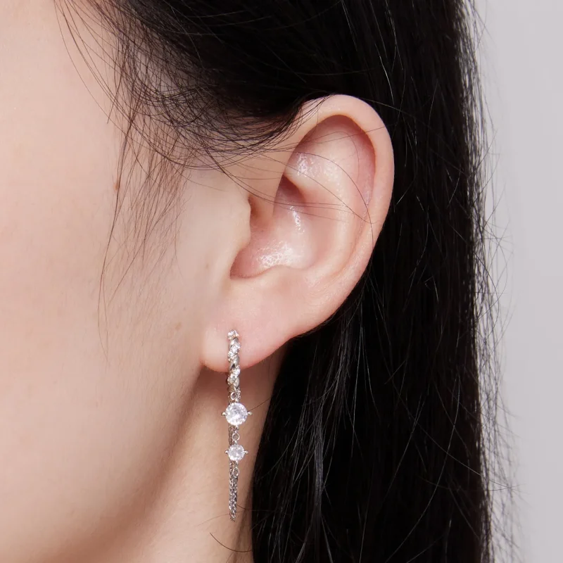 (image for) Pandora Style Exquisite Tassel Hoop Earrings - BSE822 - View 7