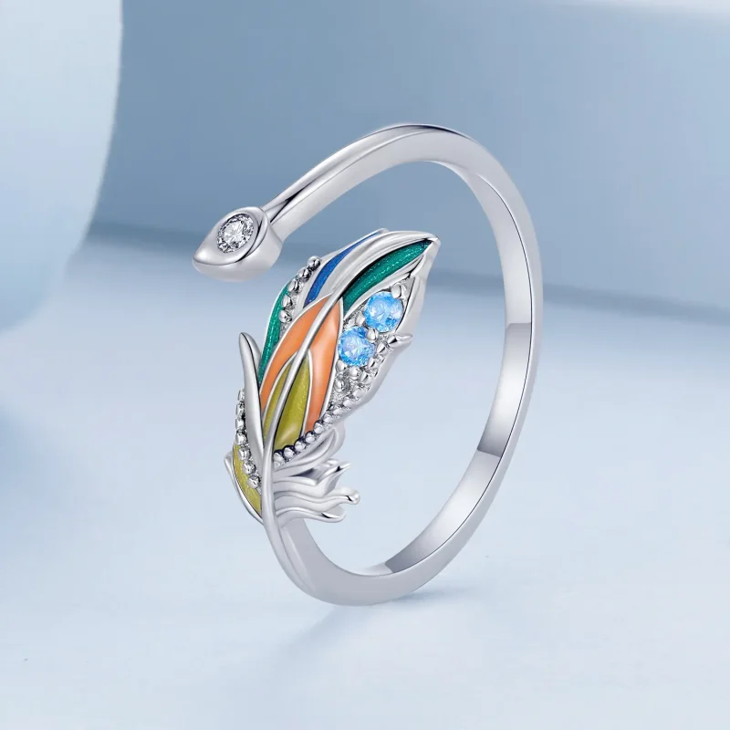 (image for) Pandora Style Feather Ring - BSR469-E - View 2