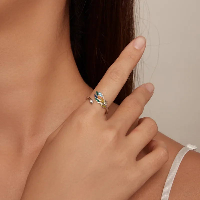 (image for) Pandora Style Feather Ring - BSR469-E - View 4