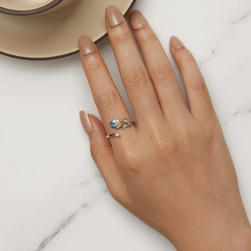 (image for) Pandora Style Feather Ring - BSR469-E - View 5