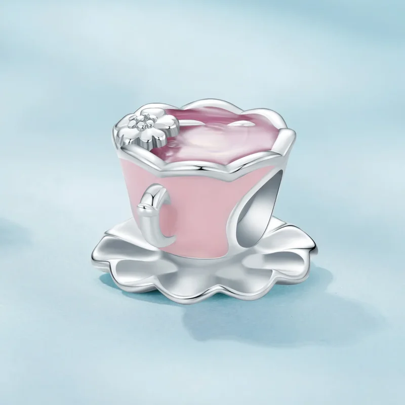 (image for) Pandora-style Flower Tea Cup Charm - SCC2563 - View 2