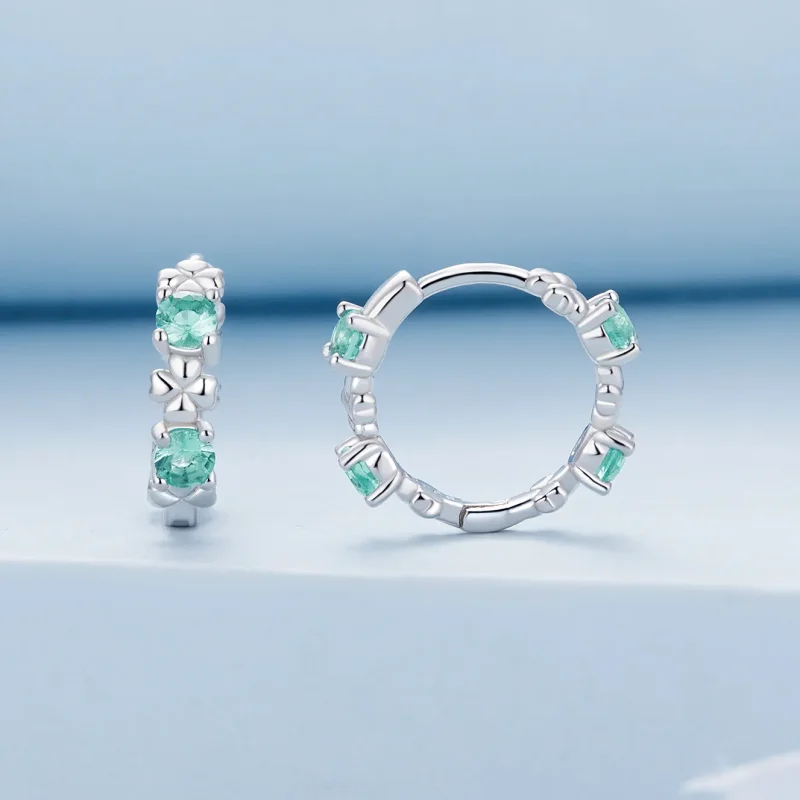 (image for) Pandora Style Four Leaf Clover Hoop Earrings - BSE826 - View 2