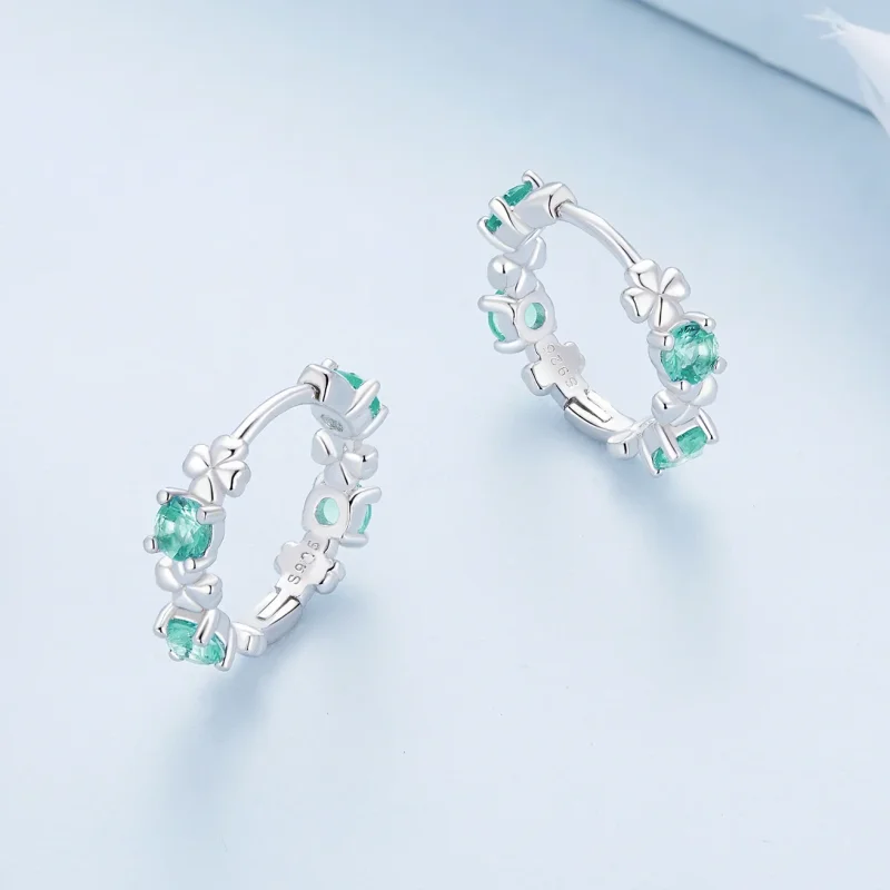 (image for) Pandora Style Four Leaf Clover Hoop Earrings - BSE826 - View 3
