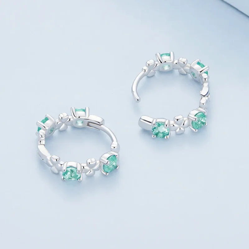 (image for) Pandora Style Four Leaf Clover Hoop Earrings - BSE826 - View 4