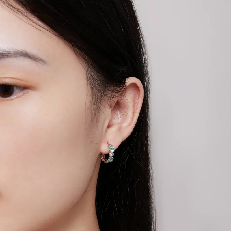 (image for) Pandora Style Four Leaf Clover Hoop Earrings - BSE826 - View 6