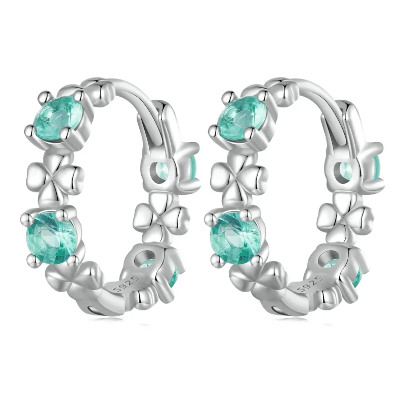 (image for) Pandora Style Four Leaf Clover Hoop Earrings - BSE826 - Product Image