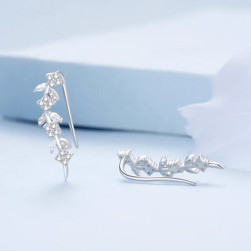 (image for) Pandora Style Four Leaf Clover Long Stud Earrings - BSE819 - View 3