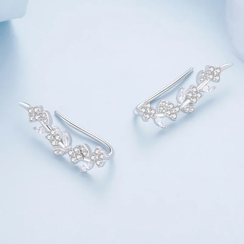 (image for) Pandora Style Four Leaf Clover Long Stud Earrings - BSE819 - View 4