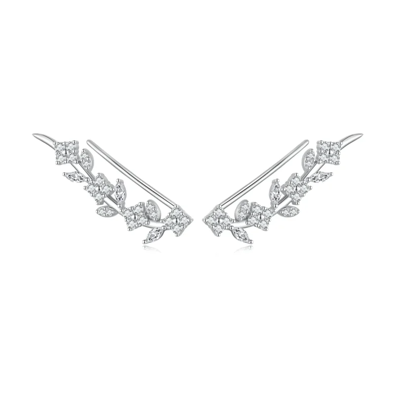 (image for) Pandora Style Four Leaf Clover Long Stud Earrings - BSE819 - View 8