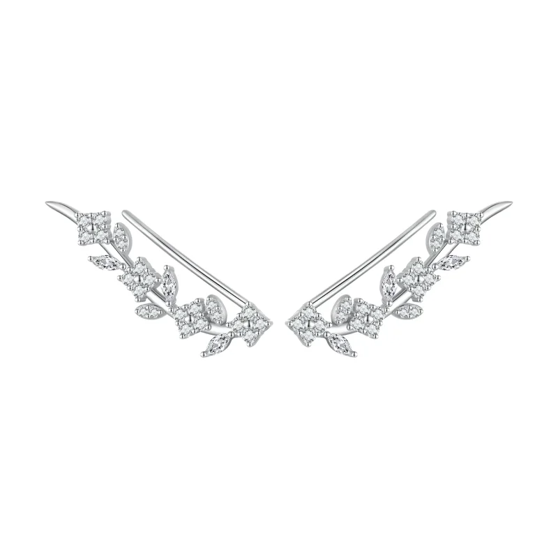 (image for) Pandora Style Four Leaf Clover Long Stud Earrings - BSE819 - Product Image