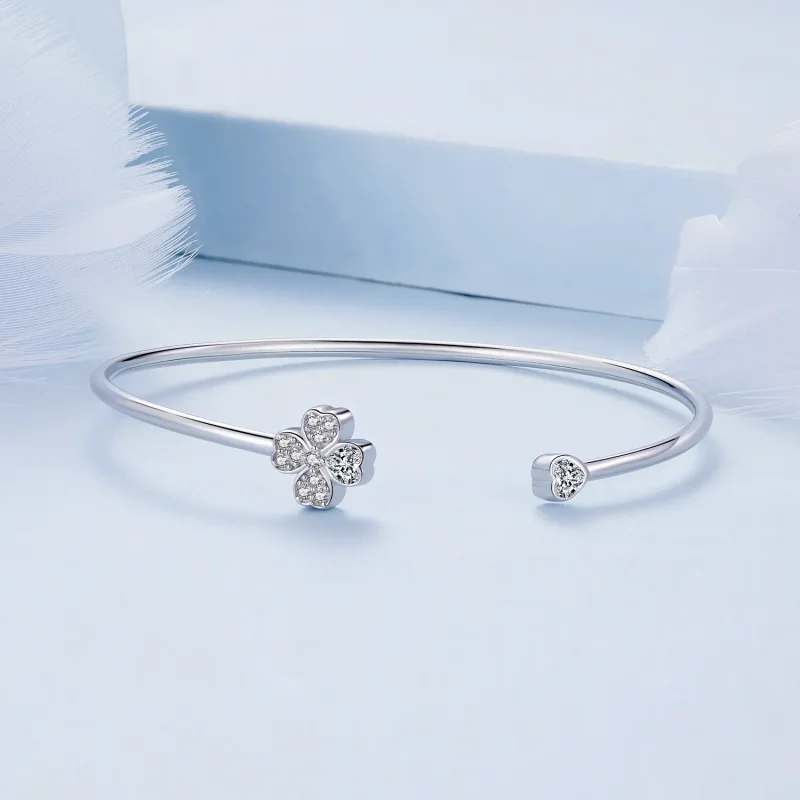 (image for) Pandora Style Four Leaf Clover Open Bangle - BSB134 - View 3
