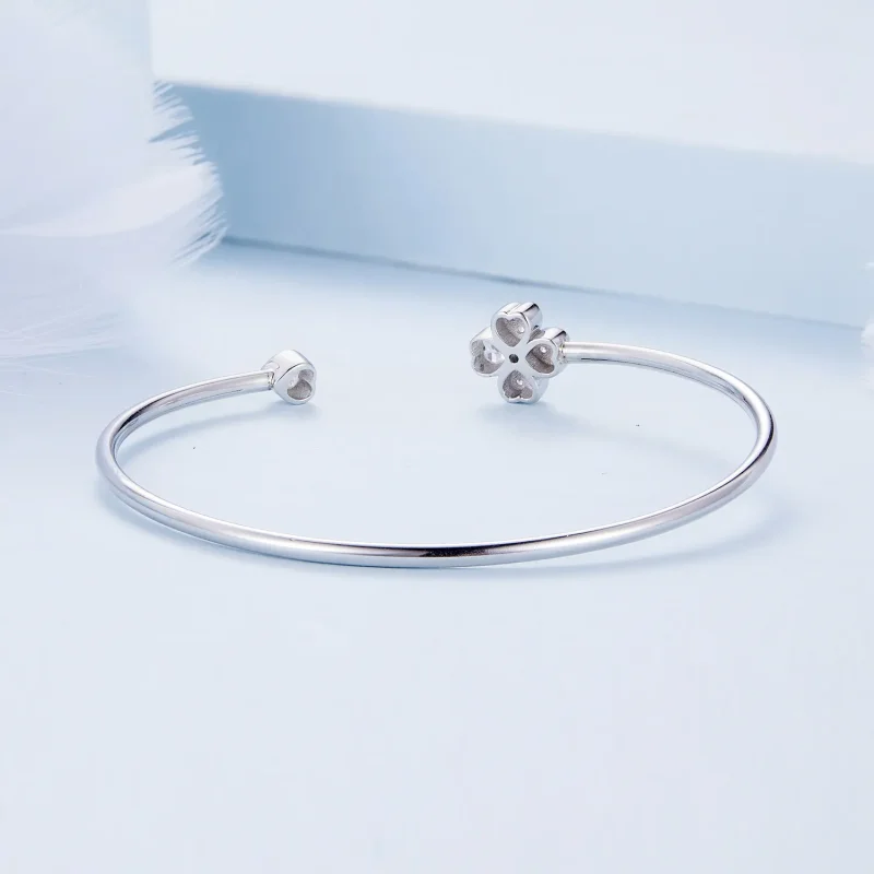 (image for) Pandora Style Four Leaf Clover Open Bangle - BSB134 - View 4