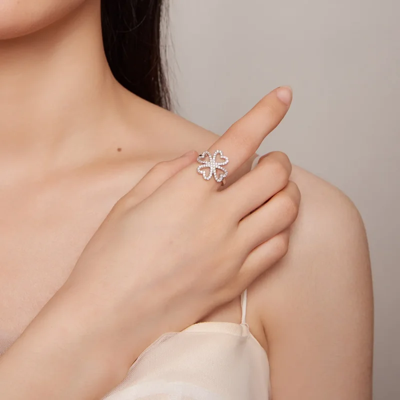 (image for) Pandora Style Four Leaf Clover Ring - BSR399 - View 6