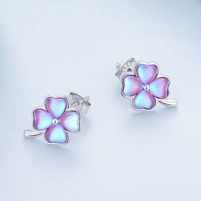 (image for) Pandora Style Four Leaf Clover Studs Earrings - BSE914 - View 3