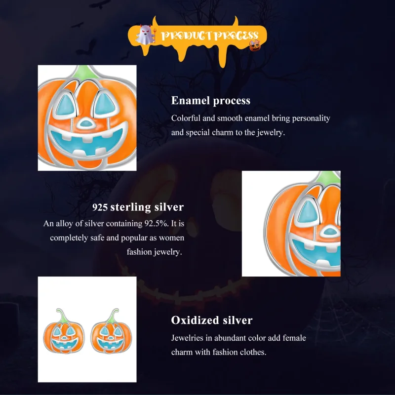 (image for) Pandora Style Glow-In-The-Dark Pumpkin Personalized Studs Earrings - SCE1640 - View 8