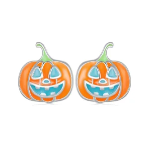 (image for) Pandora Style Glow-In-The-Dark Pumpkin Personalized Studs Earrings - SCE1640