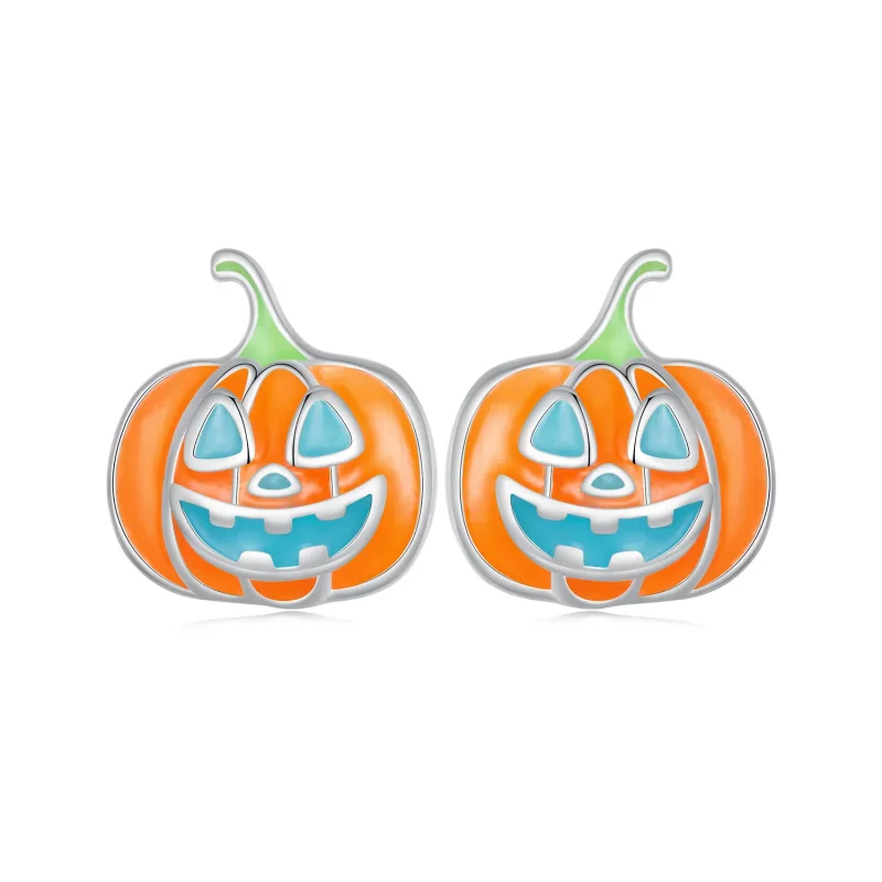 (image for) Pandora Style Glow-In-The-Dark Pumpkin Personalized Studs Earrings - SCE1640 - Product Image