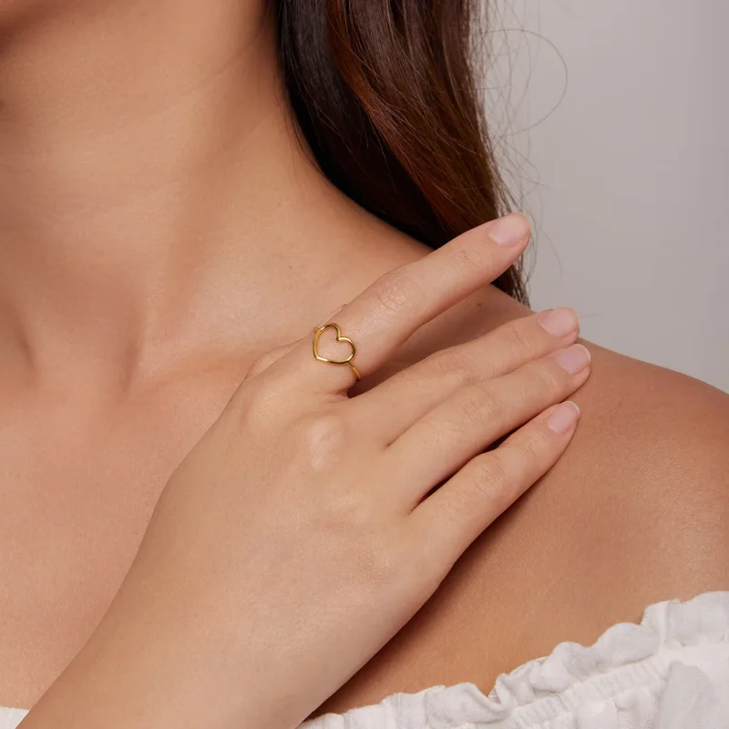 (image for) Pandora Style Gold Heart Shaped Ring - SCR641-B - View 5