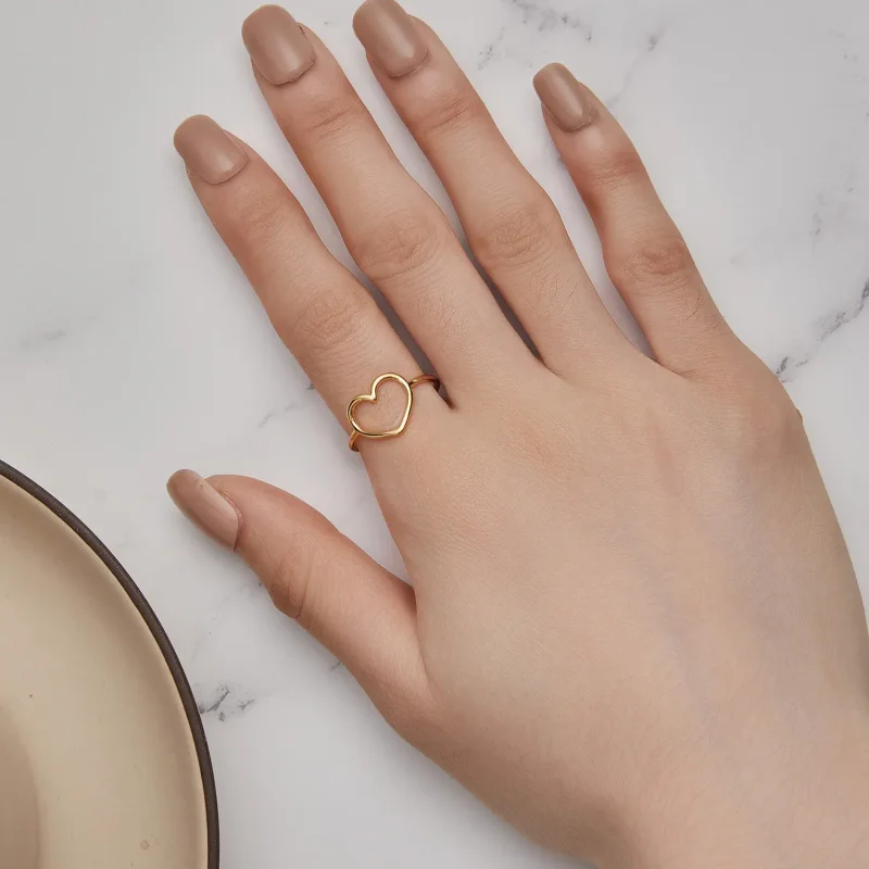 (image for) Pandora Style Gold Heart Shaped Ring - SCR641-B - View 7