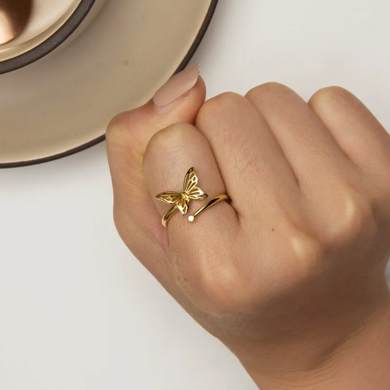 (image for) Pandora Style Golden Butterfly Dream Ring - SCR448-B - View 6