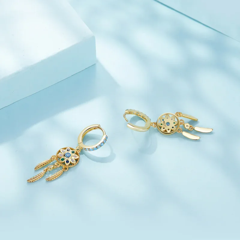 (image for) Pandora Style Golden Dreamcatcher Dangle Earrings - SCE713-B - View 4