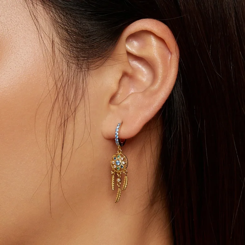 (image for) Pandora Style Golden Dreamcatcher Dangle Earrings - SCE713-B - View 5