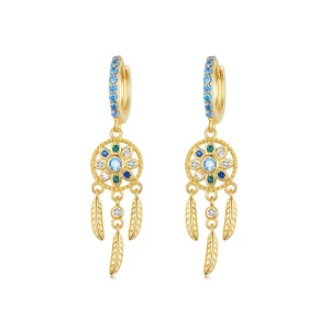 (image for) Pandora Style Golden Dreamcatcher Dangle Earrings - SCE713-B
