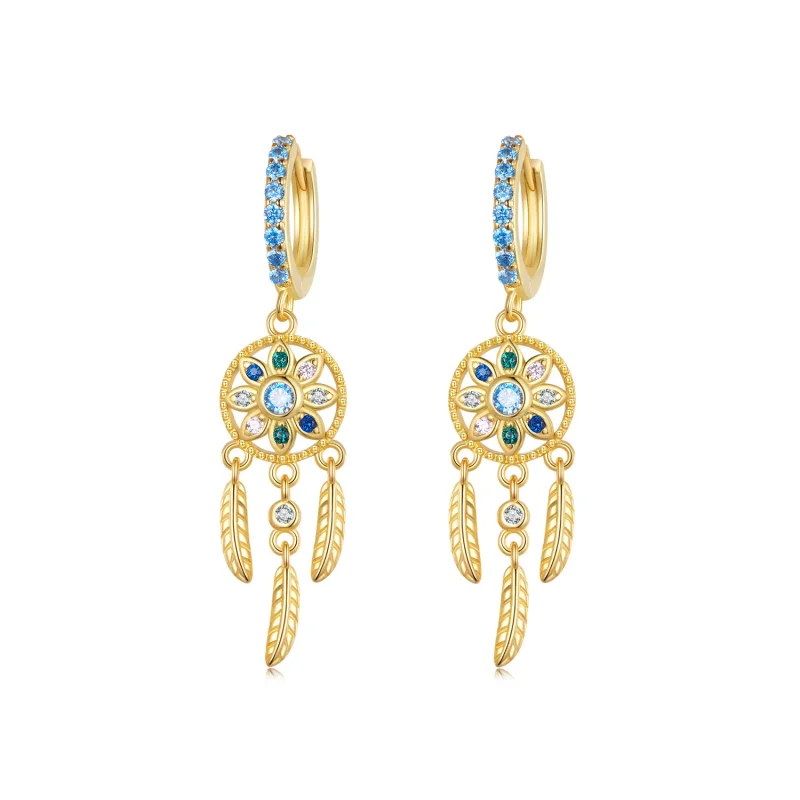 (image for) Pandora Style Golden Dreamcatcher Dangle Earrings - SCE713-B - Product Image