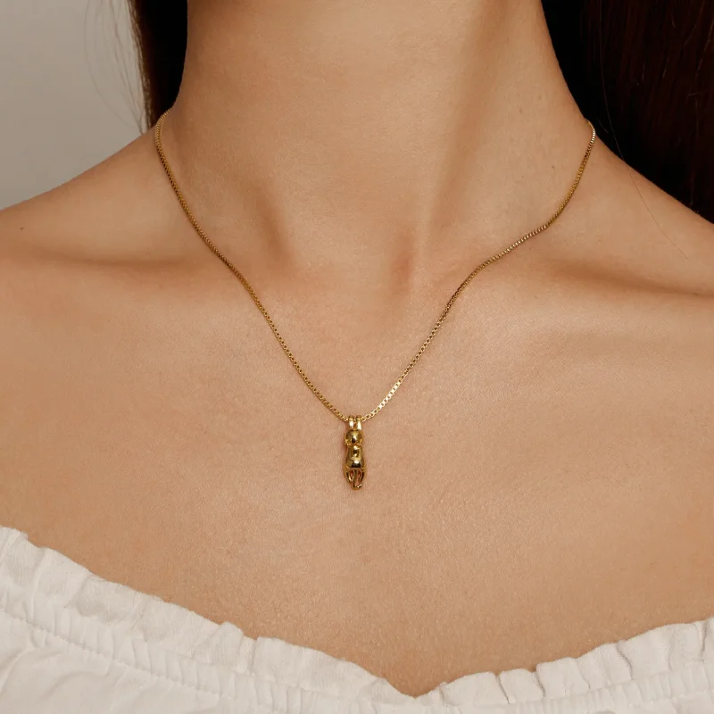 (image for) Pandora Style Golden Kitten Necklace - SCN032-B - View 4