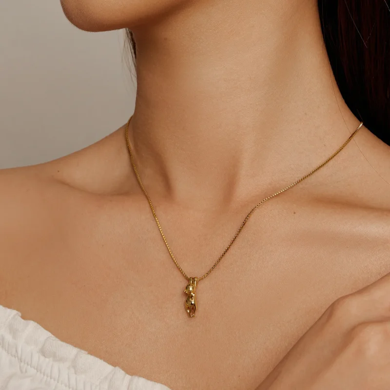 (image for) Pandora Style Golden Kitten Necklace - SCN032-B - View 5