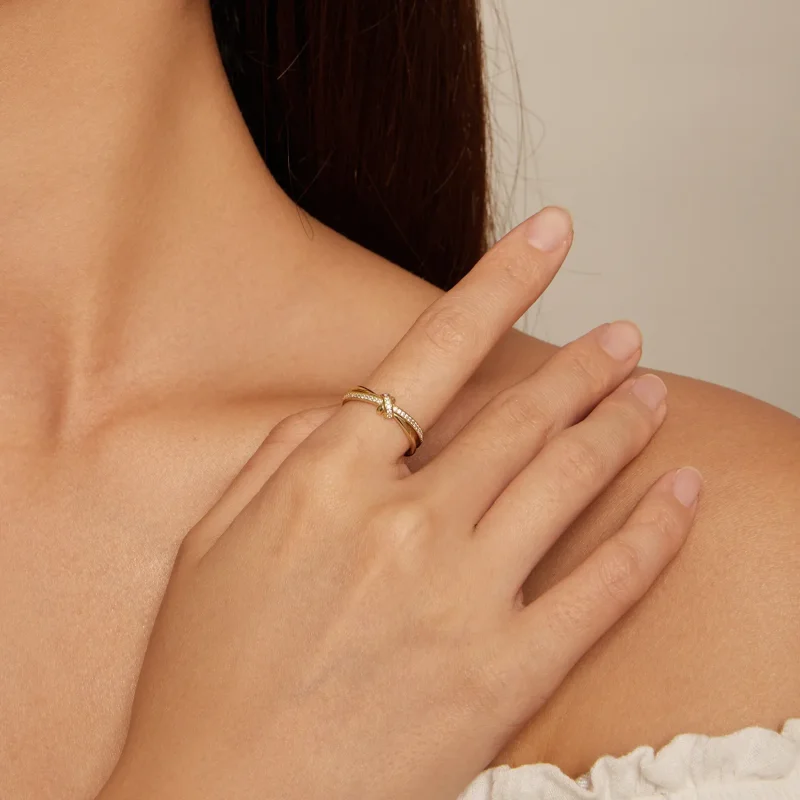 (image for) Pandora Style Golden Knot Ring - SCR896-B - View 4