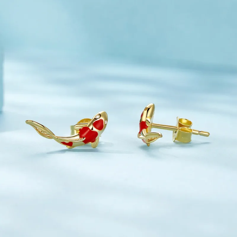 (image for) Pandora Style Golden Koi-Silver Studs Earrings - SCE812-B - View 3
