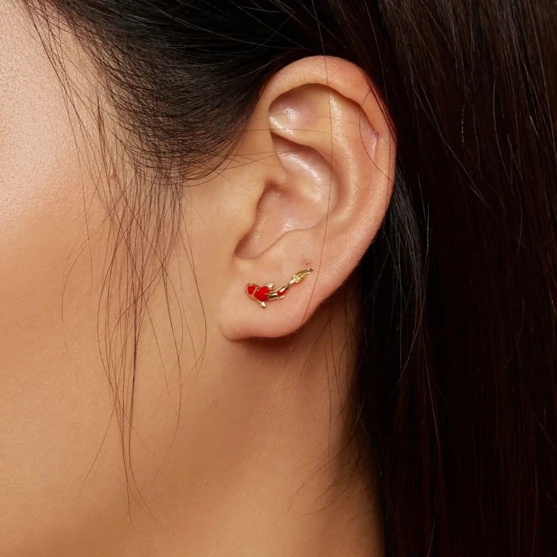 (image for) Pandora Style Golden Koi-Silver Studs Earrings - SCE812-B - View 5