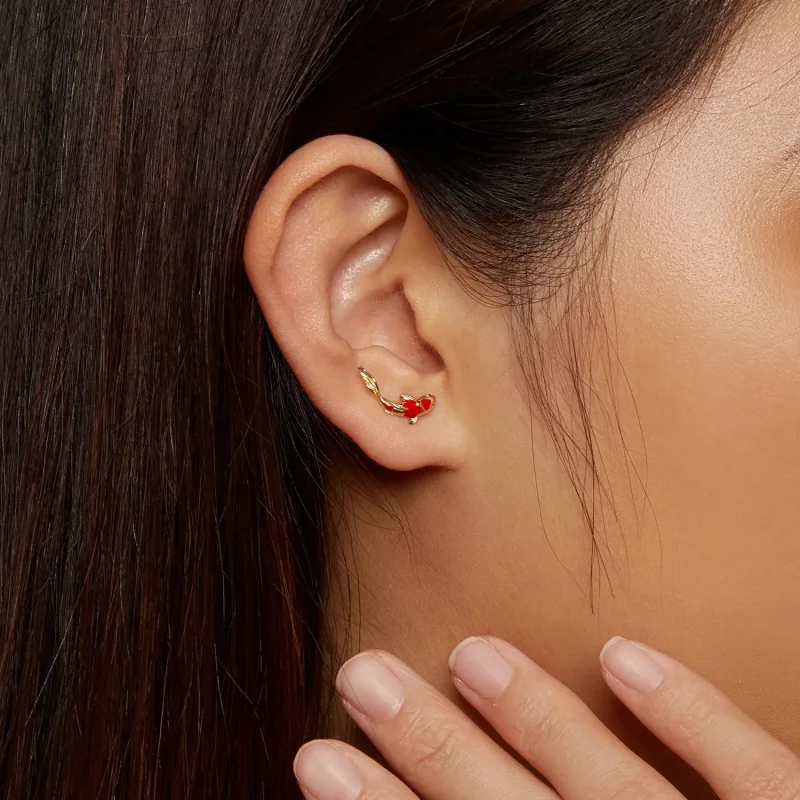 (image for) Pandora Style Golden Koi-Silver Studs Earrings - SCE812-B - View 7