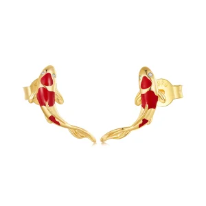 (image for) Pandora Style Golden Koi-Silver Studs Earrings - SCE812-B