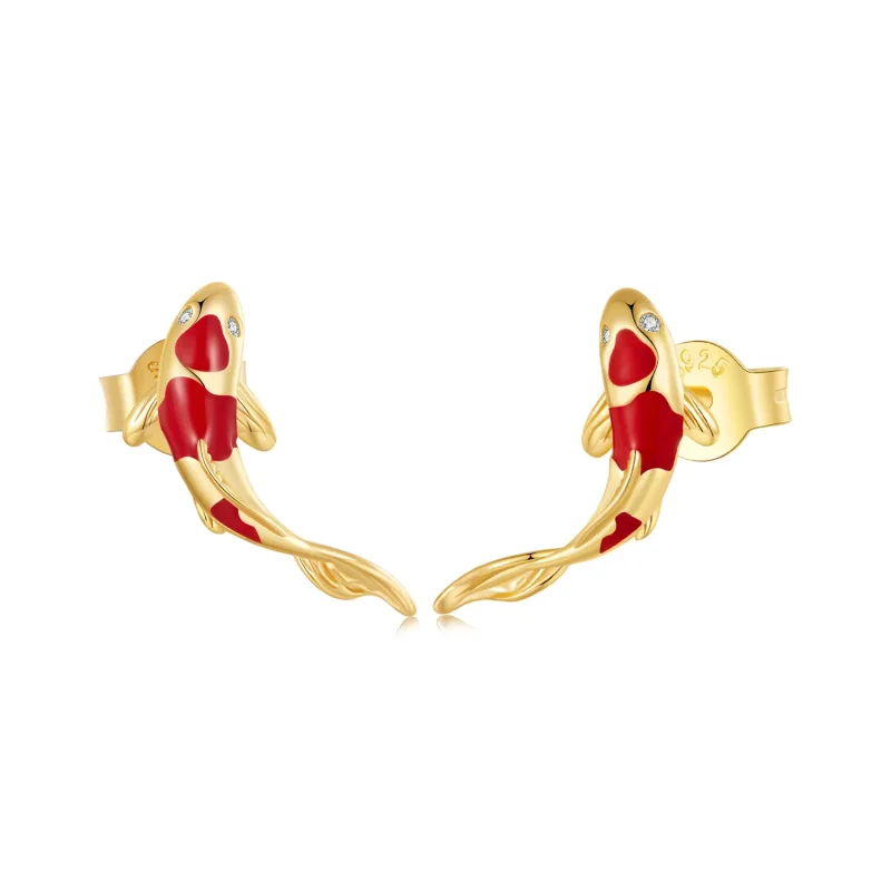 (image for) Pandora Style Golden Koi-Silver Studs Earrings - SCE812-B - Product Image