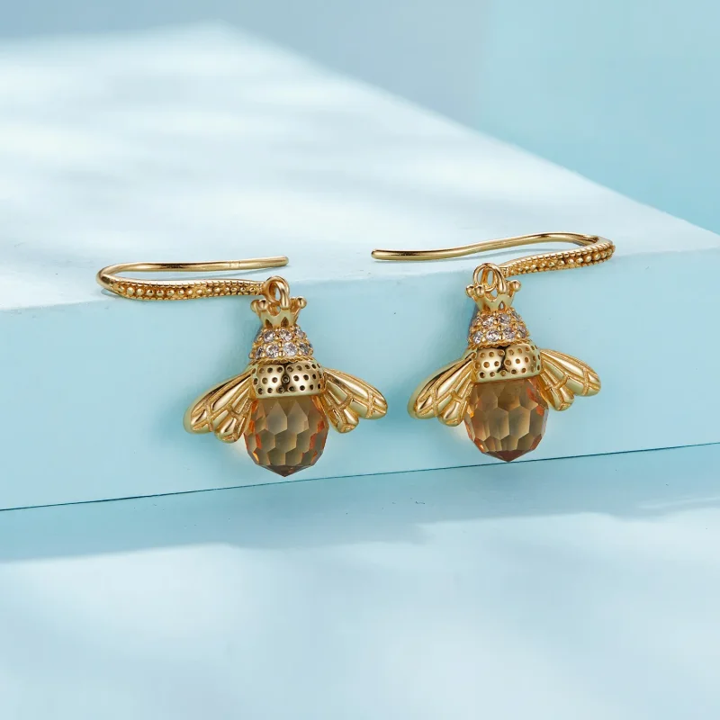 (image for) Pandora Style Golden Little Bee Dangle Earrings - SCE149-B - View 2