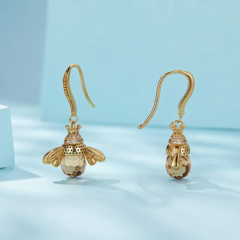 (image for) Pandora Style Golden Little Bee Dangle Earrings - SCE149-B - View 3