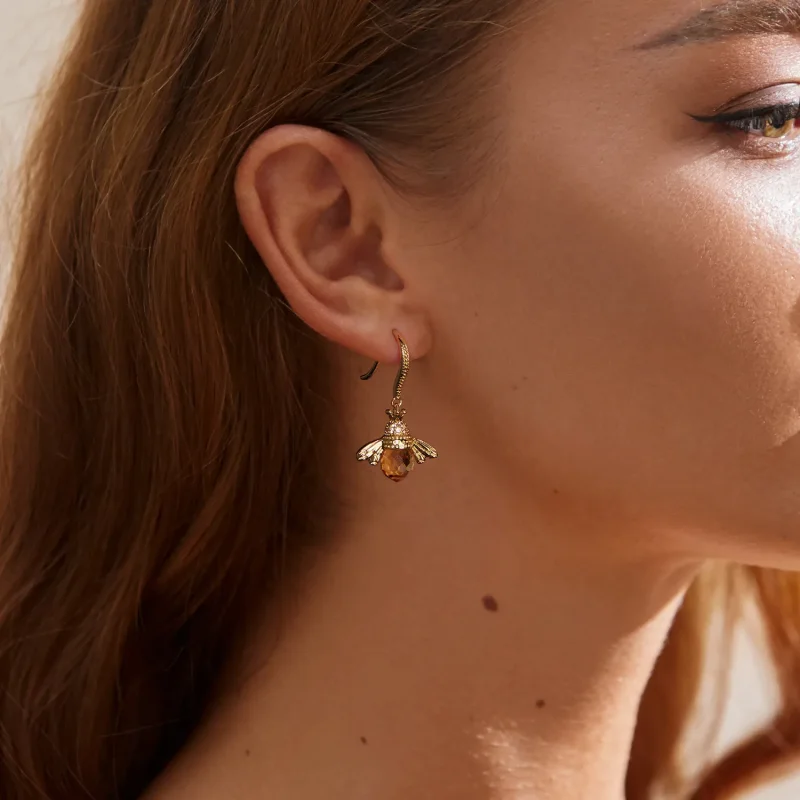 (image for) Pandora Style Golden Little Bee Dangle Earrings - SCE149-B - View 6