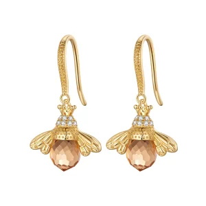 (image for) Pandora Style Golden Little Bee Dangle Earrings - SCE149-B