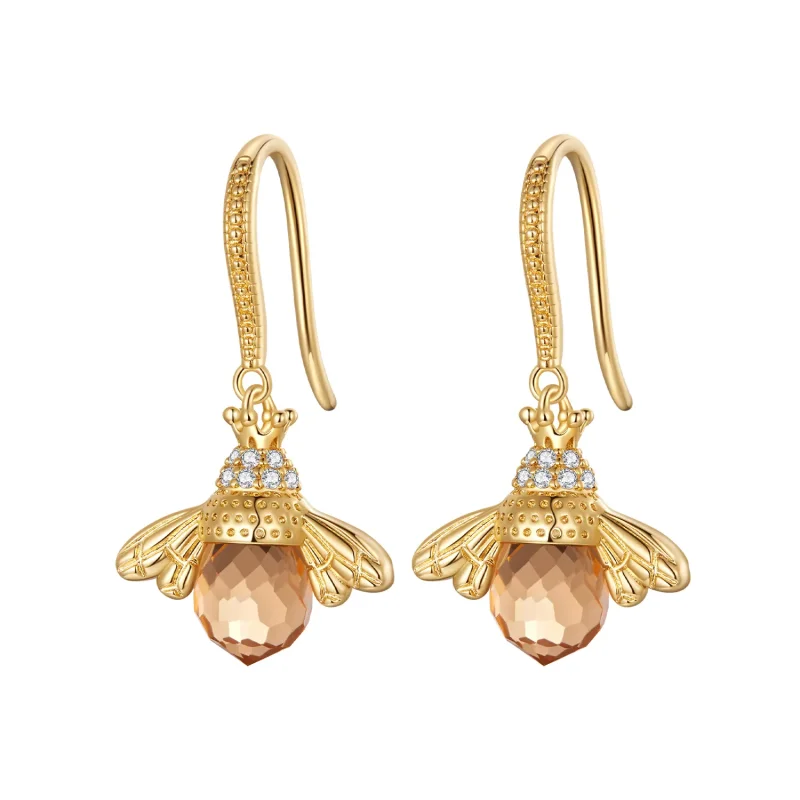 (image for) Pandora Style Golden Little Bee Dangle Earrings - SCE149-B - Product Image