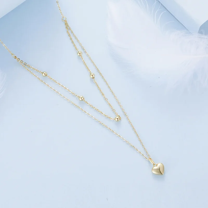 (image for) Pandora Style Golden Love Heart Beaded Necklace - BSN168-B - View 3