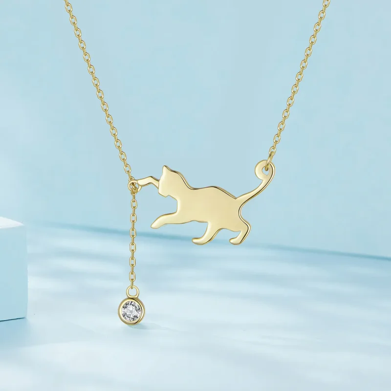 (image for) Pandora Style Golden Naughty Kitten Necklace - SCN232-B - View 2