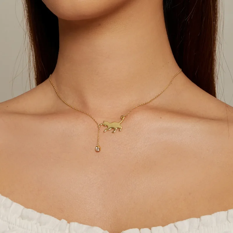 (image for) Pandora Style Golden Naughty Kitten Necklace - SCN232-B - View 4
