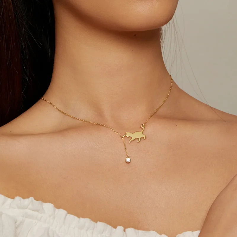 (image for) Pandora Style Golden Naughty Kitten Necklace - SCN232-B - View 5