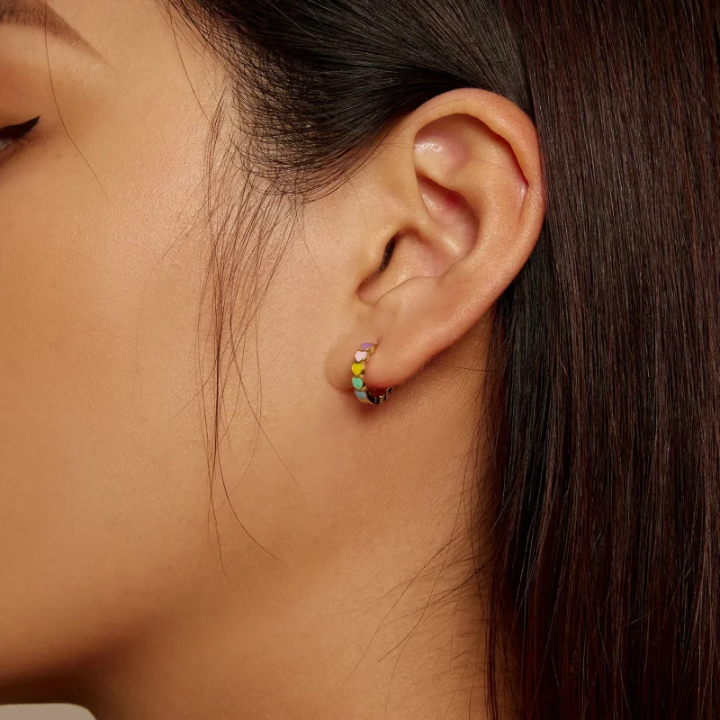 (image for) Pandora Style Golden Rainbow Love Hoop Earrings - SCE909-B - View 6