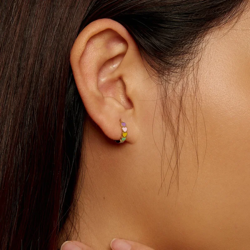 (image for) Pandora Style Golden Rainbow Love Hoop Earrings - SCE909-B - View 7